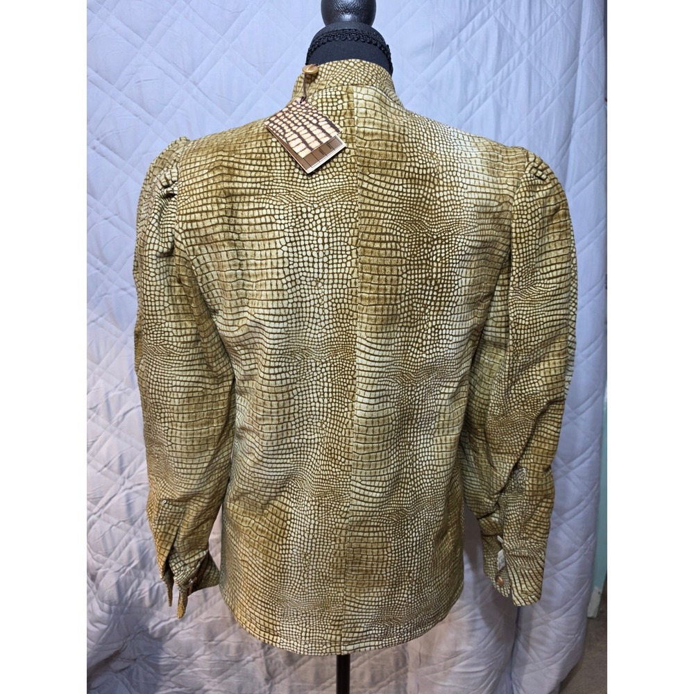 Castioni Italy Womens Crocodile Embossed Lambskin Leather Jacket Puff Sleeve 40 - Picture 5 of 11